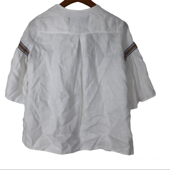 Zara linen ruffle peplum layers Boho Blouse 3/4 sleeves Hidden Buttons up SZ XS - Picture 2 of 9